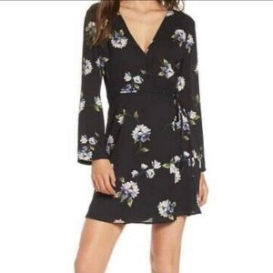 Lush Black Floral Wrap Longsleeve Dress XL